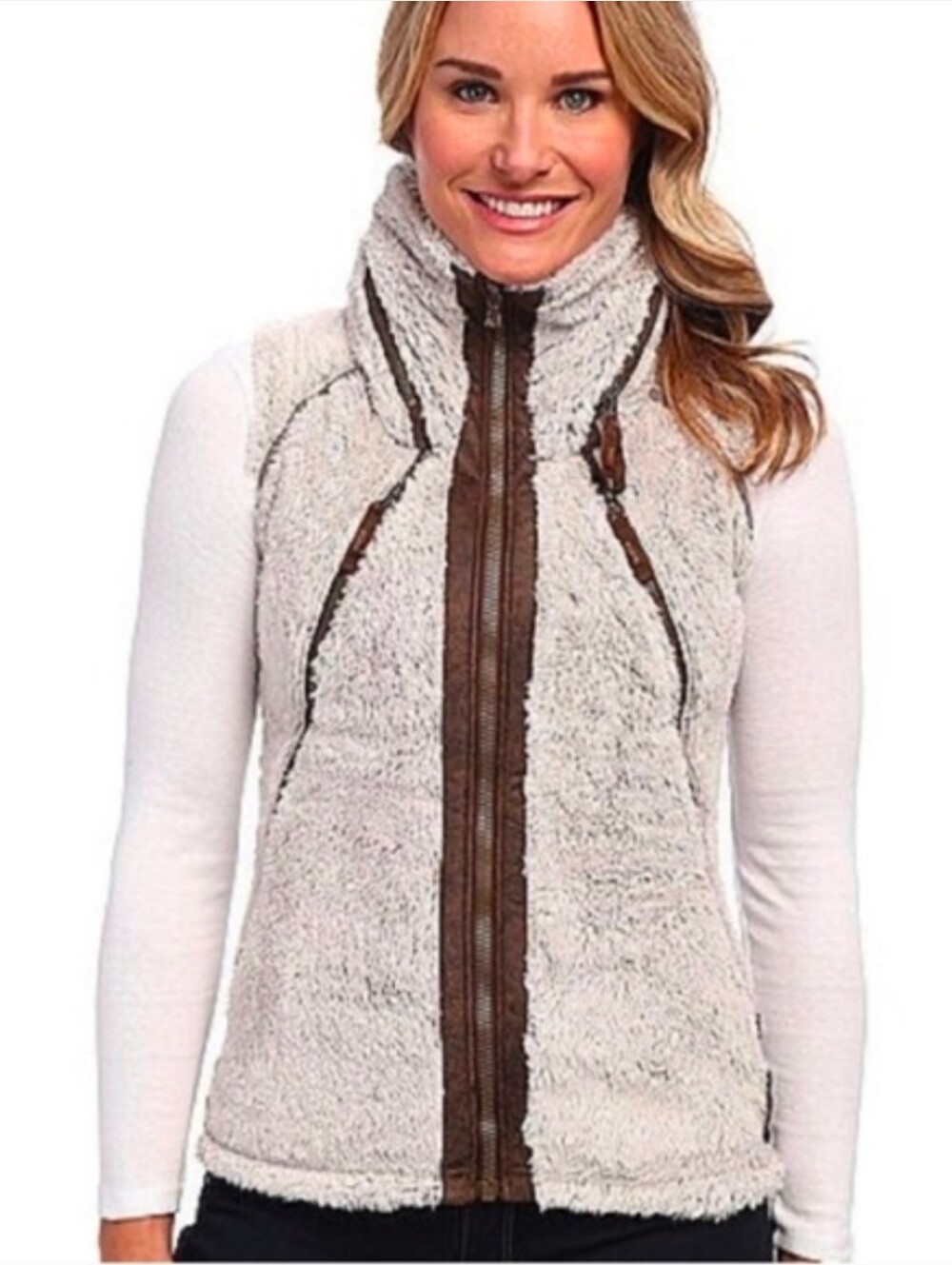 Kuhl Flight Hooded Vest M Fleece Gray Brown Deep Pile Sherpa Outdoor Hiking